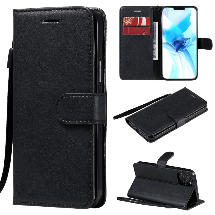 For iPhone 12 / 12 Pro Solid Color Horizontal Flip Protective Leather Case with Holder & Card Slots & Wallet & Photo Frame & Lanyard