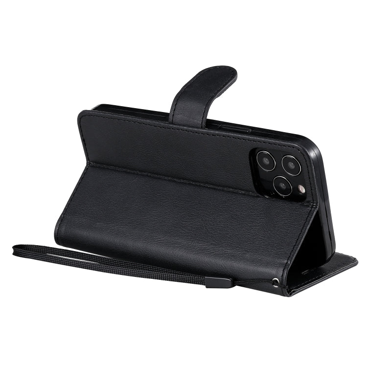 For iPhone 12 / 12 Pro Solid Color Horizontal Flip Protective Leather Case with Holder & Card Slots & Wallet & Photo Frame & Lanyard