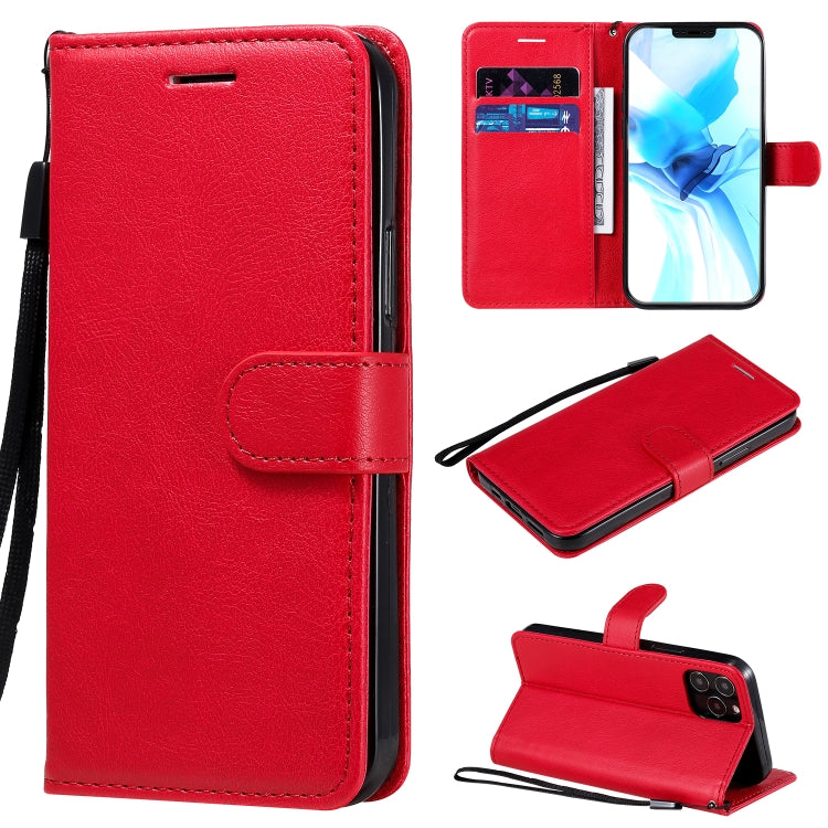 For iPhone 12 / 12 Pro Solid Color Horizontal Flip Protective Leather Case with Holder & Card Slots & Wallet & Photo Frame & Lanyard