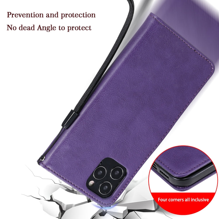 For iPhone 12 / 12 Pro Solid Color Horizontal Flip Protective Leather Case with Holder & Card Slots & Wallet & Photo Frame & Lanyard