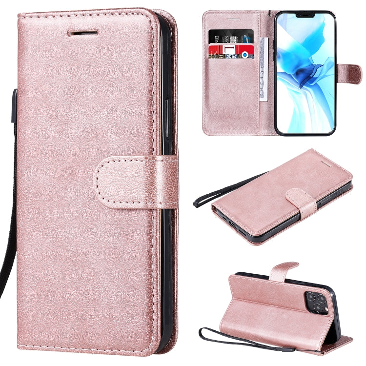 For iPhone 12 / 12 Pro Solid Color Horizontal Flip Protective Leather Case with Holder & Card Slots & Wallet & Photo Frame & Lanyard
