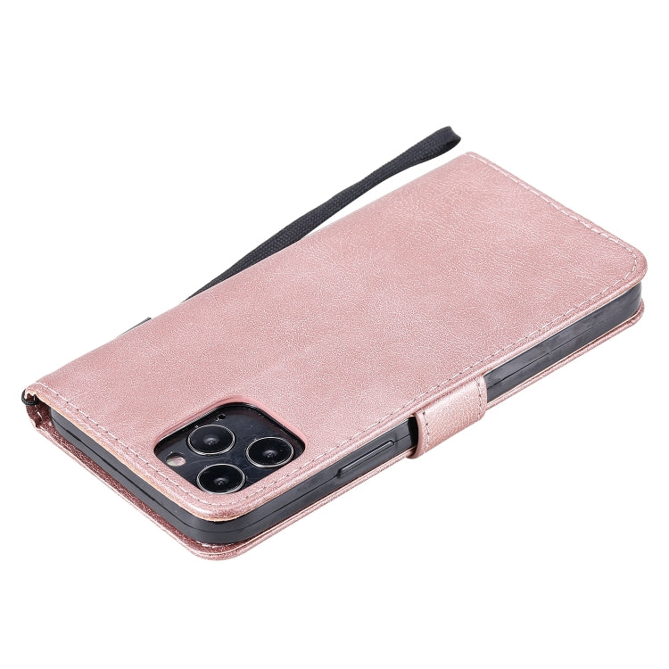 For iPhone 12 / 12 Pro Solid Color Horizontal Flip Protective Leather Case with Holder & Card Slots & Wallet & Photo Frame & Lanyard