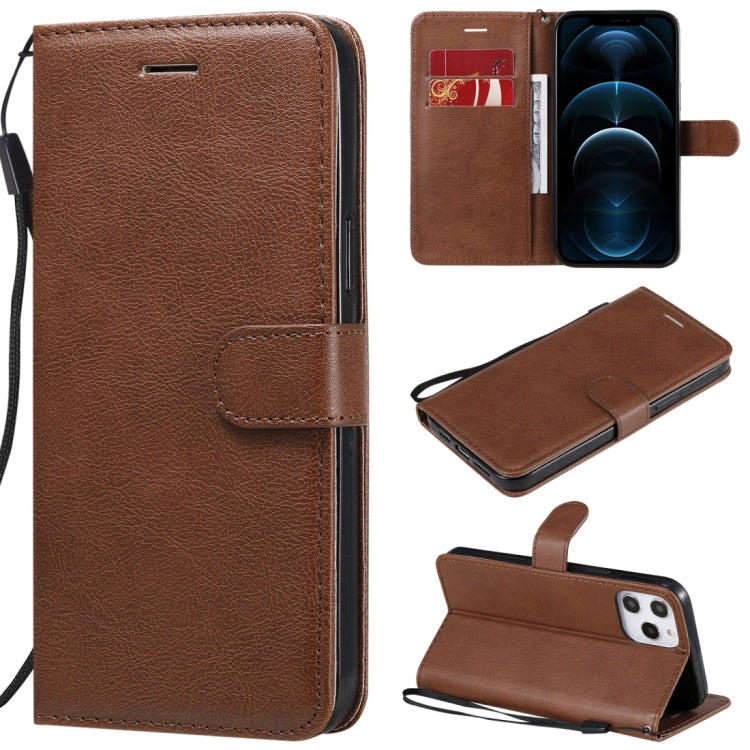 For iPhone 12 Pro Max Solid Color Horizontal Flip Protective Leather Case with Holder & Card Slots & Wallet & Photo Frame & Lanyard
