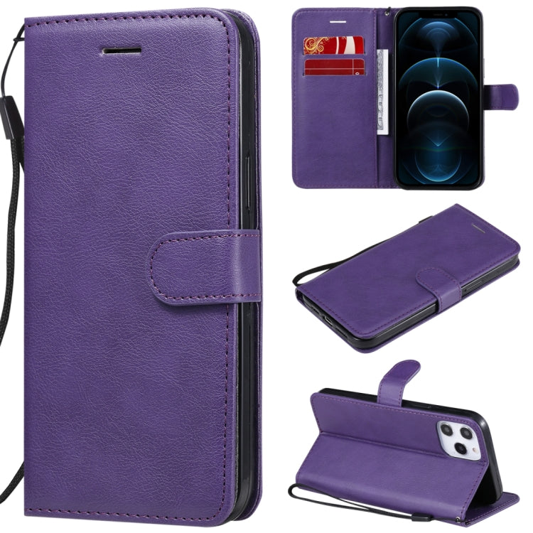 For iPhone 12 Pro Max Solid Color Horizontal Flip Protective Leather Case with Holder & Card Slots & Wallet & Photo Frame & Lanyard