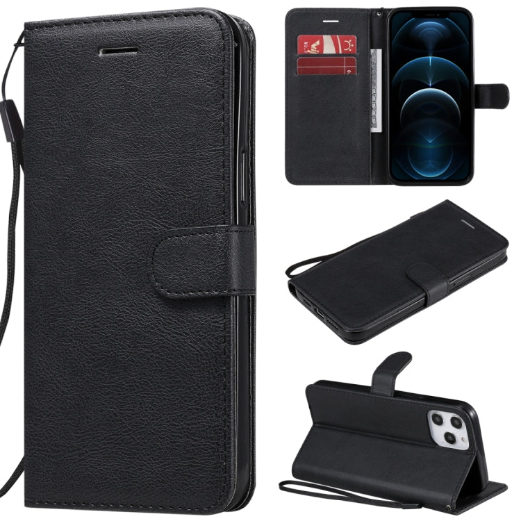 For iPhone 12 Pro Max Solid Color Horizontal Flip Protective Leather Case with Holder & Card Slots & Wallet & Photo Frame & Lanyard