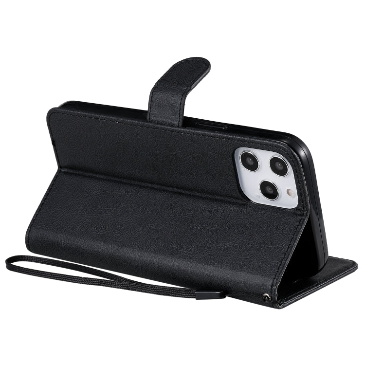 For iPhone 12 Pro Max Solid Color Horizontal Flip Protective Leather Case with Holder & Card Slots & Wallet & Photo Frame & Lanyard
