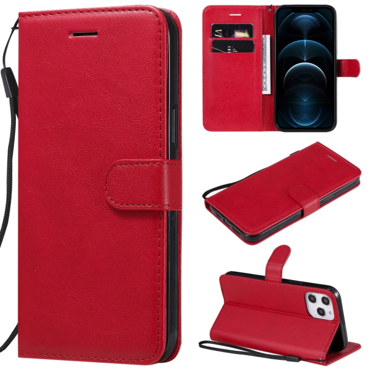 For iPhone 12 Pro Max Solid Color Horizontal Flip Protective Leather Case with Holder & Card Slots & Wallet & Photo Frame & Lanyard
