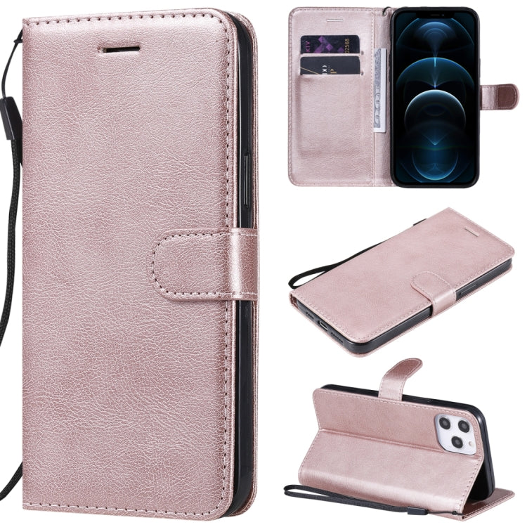 For iPhone 12 Pro Max Solid Color Horizontal Flip Protective Leather Case with Holder & Card Slots & Wallet & Photo Frame & Lanyard