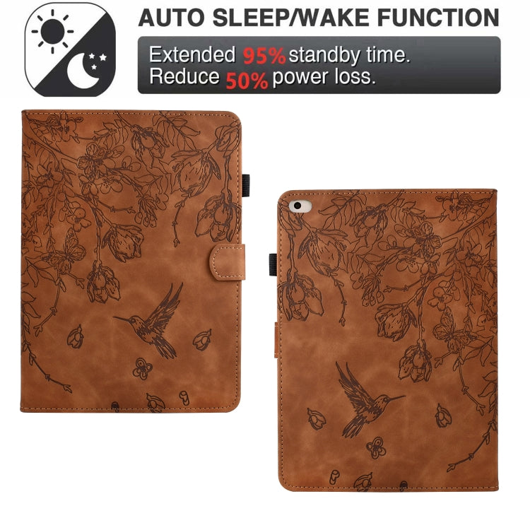 For iPad 9.7 2018 / 2017 Flowers and Bird Embossed Smart Leather Tablet Case