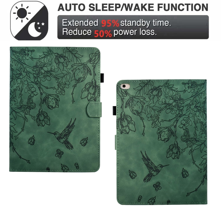 For iPad 9.7 2018 / 2017 Flowers and Bird Embossed Smart Leather Tablet Case