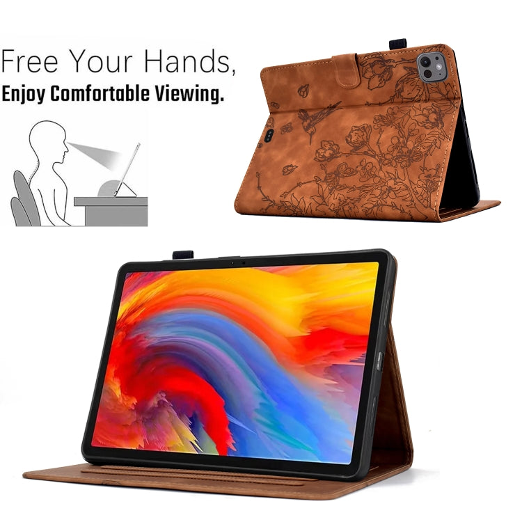 For iPad Pro 11 2025 / 2024 Flowers and Bird Embossed Smart Leather Tablet Case