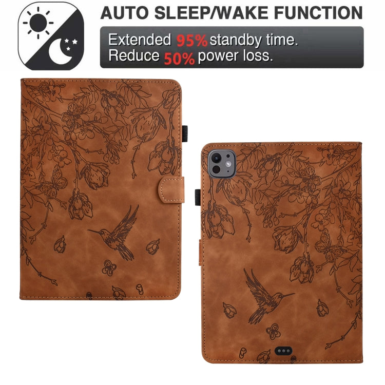 For iPad Pro 11 2025 / 2024 Flowers and Bird Embossed Smart Leather Tablet Case