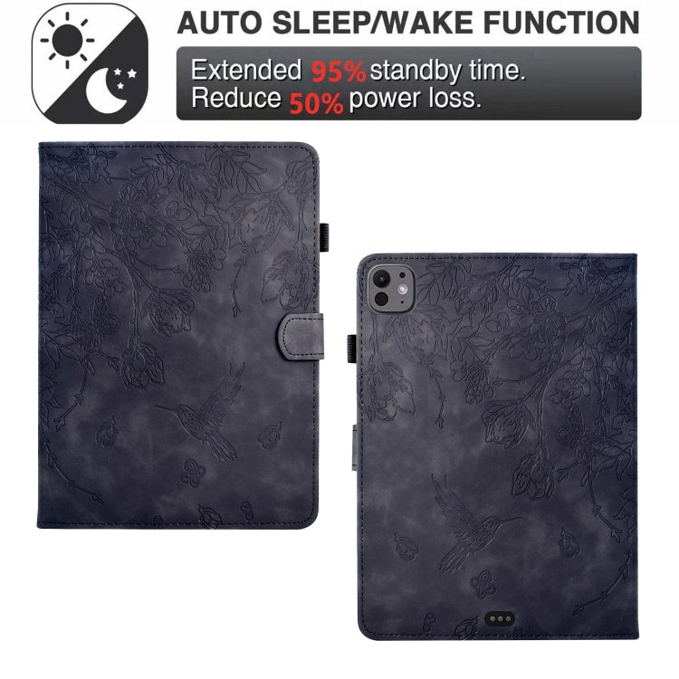 For iPad Pro 11 2025 / 2024 Flowers and Bird Embossed Smart Leather Tablet Case