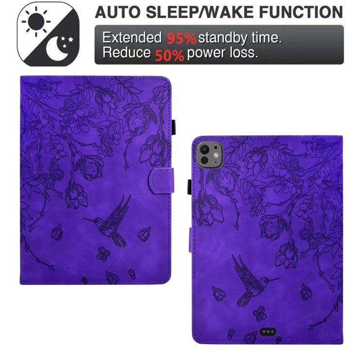 For iPad Pro 11 2025 / 2024 Flowers and Bird Embossed Smart Leather Tablet Case