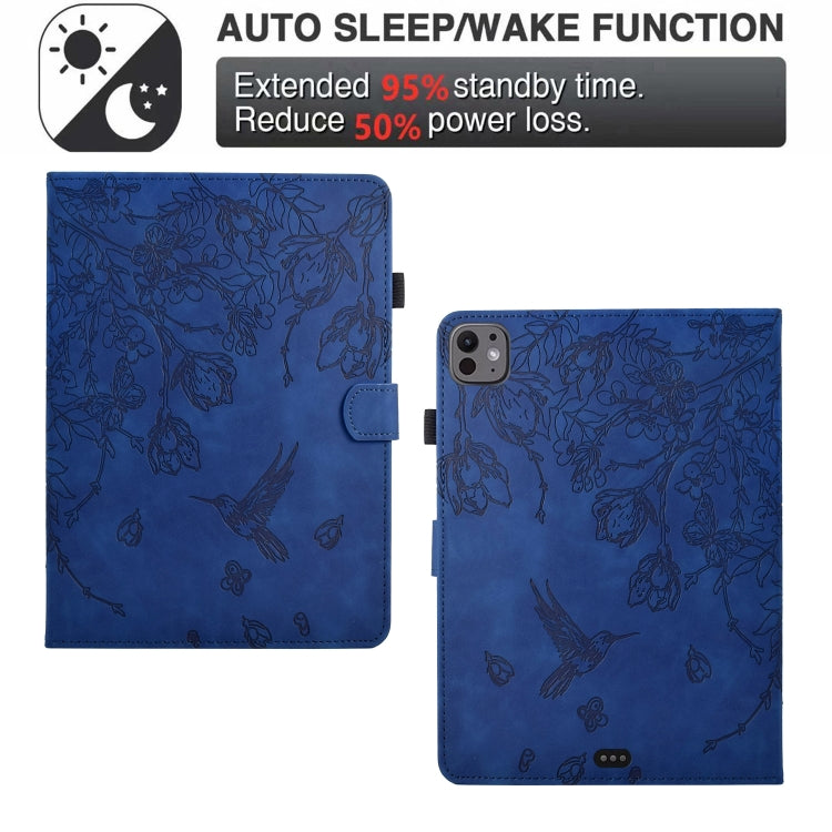 For iPad Pro 11 2025 / 2024 Flowers and Bird Embossed Smart Leather Tablet Case