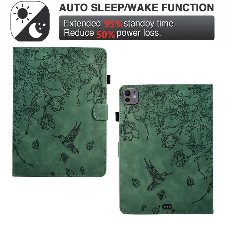 For iPad Pro 11 2025 / 2024 Flowers and Bird Embossed Smart Leather Tablet Case