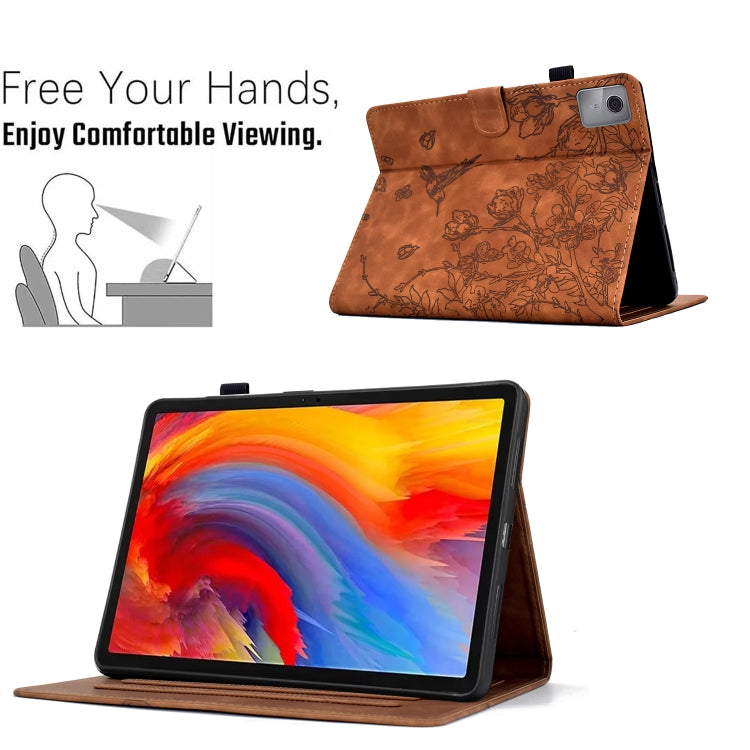 For Lenovo Tab M11 Flowers and Bird Embossed Smart Leather Tablet Case