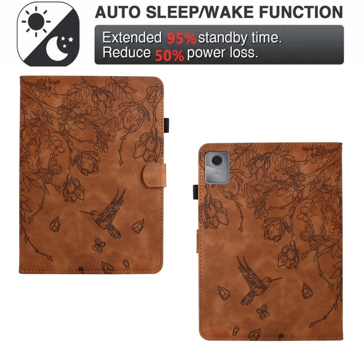 For Lenovo Tab M11 Flowers and Bird Embossed Smart Leather Tablet Case