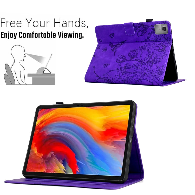 For Lenovo Tab M11 Flowers and Bird Embossed Smart Leather Tablet Case