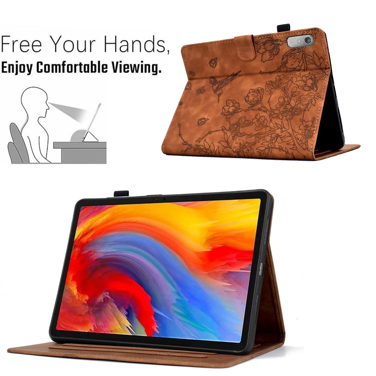 For Lenovo Tab P11 2nd Gen Flowers and Bird Embossed Smart Leather Tablet Case