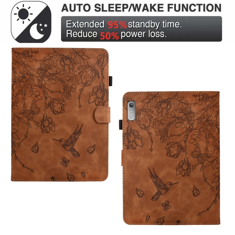 For Lenovo Tab P11 2nd Gen Flowers and Bird Embossed Smart Leather Tablet Case