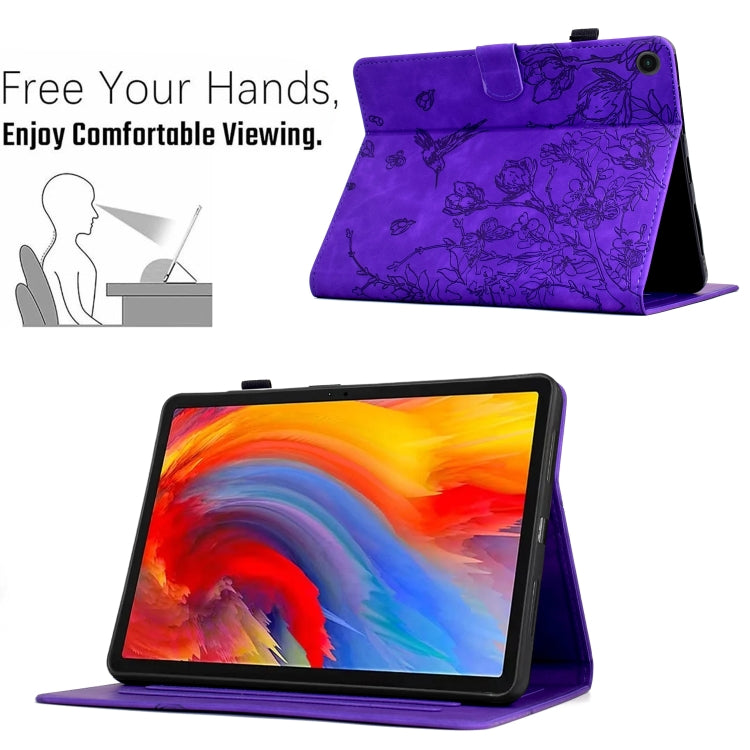For Samsung Galaxy Tab A11+ / A9+ Flowers and Bird Embossed Smart Leather Tablet Case