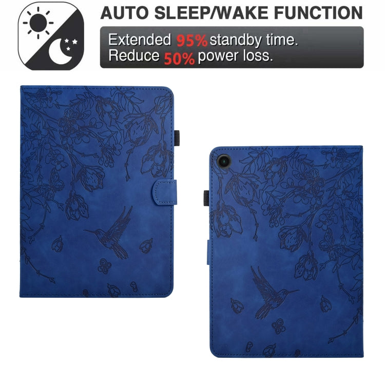 For Samsung Galaxy Tab A11+ / A9+ Flowers and Bird Embossed Smart Leather Tablet Case