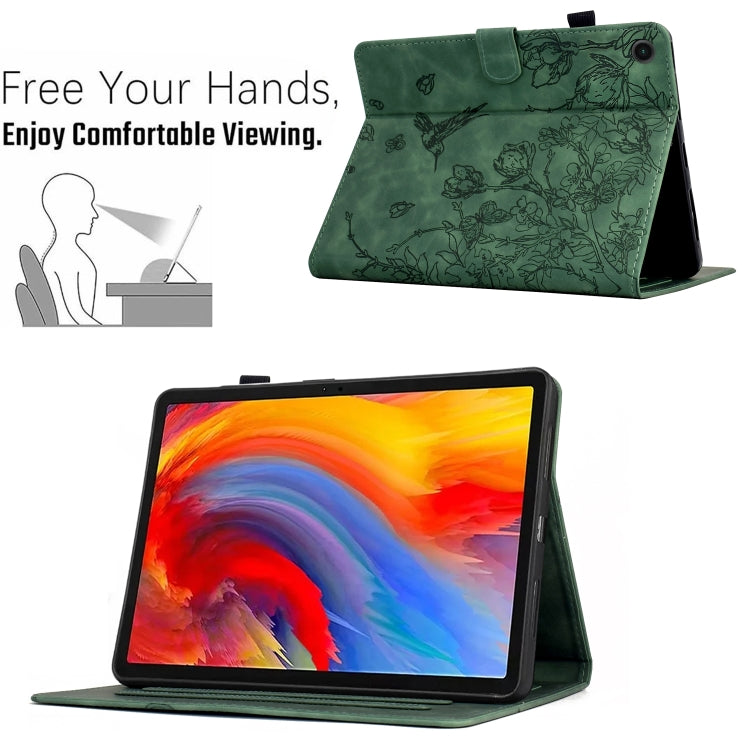 For Samsung Galaxy Tab A11+ / A9+ Flowers and Bird Embossed Smart Leather Tablet Case