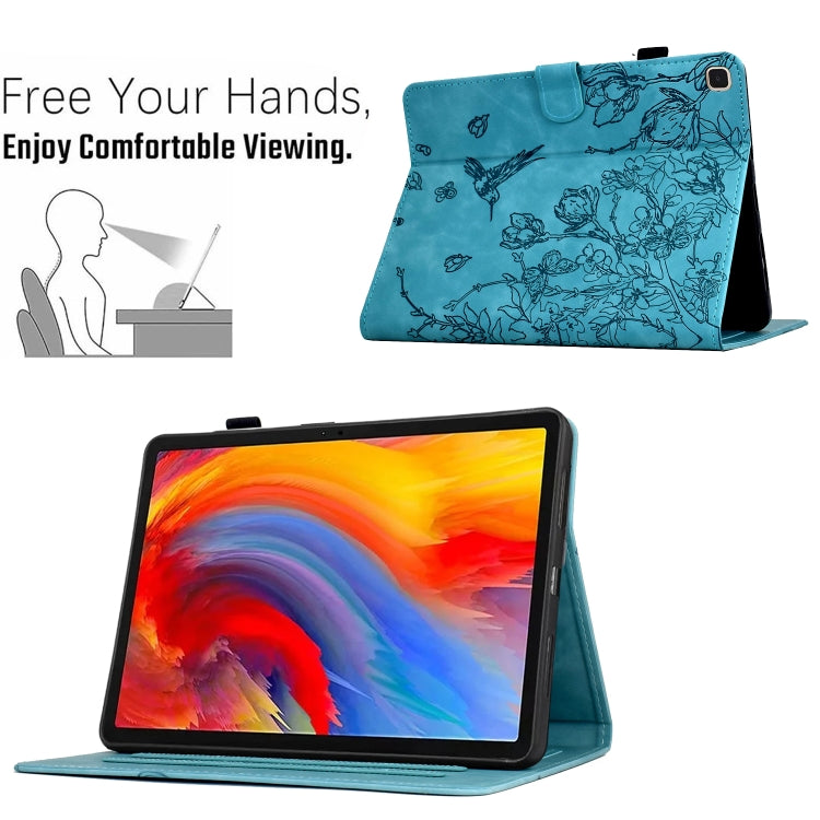 For Samsung Galaxy Tab S6 Lite P610 Flowers and Bird Embossed Smart Leather Tablet Case