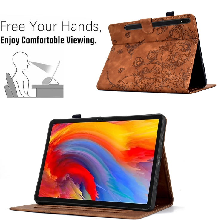 For Samsung Galaxy Tab S7 / S8 Flowers and Bird Embossed Smart Leather Tablet Case