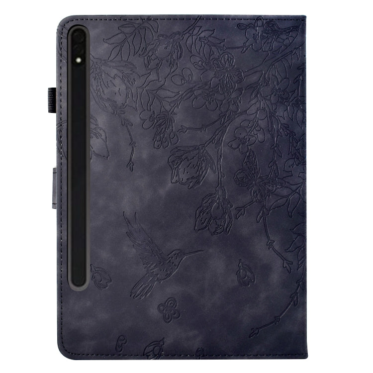 For Samsung Galaxy Tab S7 / S8 Flowers and Bird Embossed Smart Leather Tablet Case