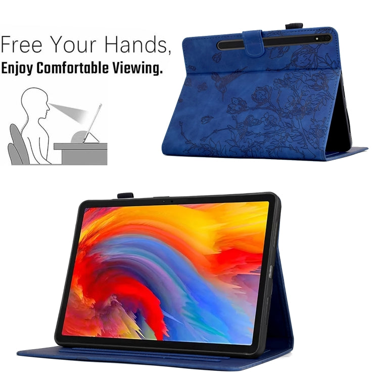 For Samsung Galaxy Tab S7 / S8 Flowers and Bird Embossed Smart Leather Tablet Case