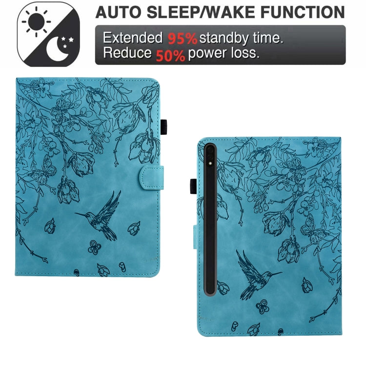 For Samsung Galaxy Tab S7 / S8 Flowers and Bird Embossed Smart Leather Tablet Case