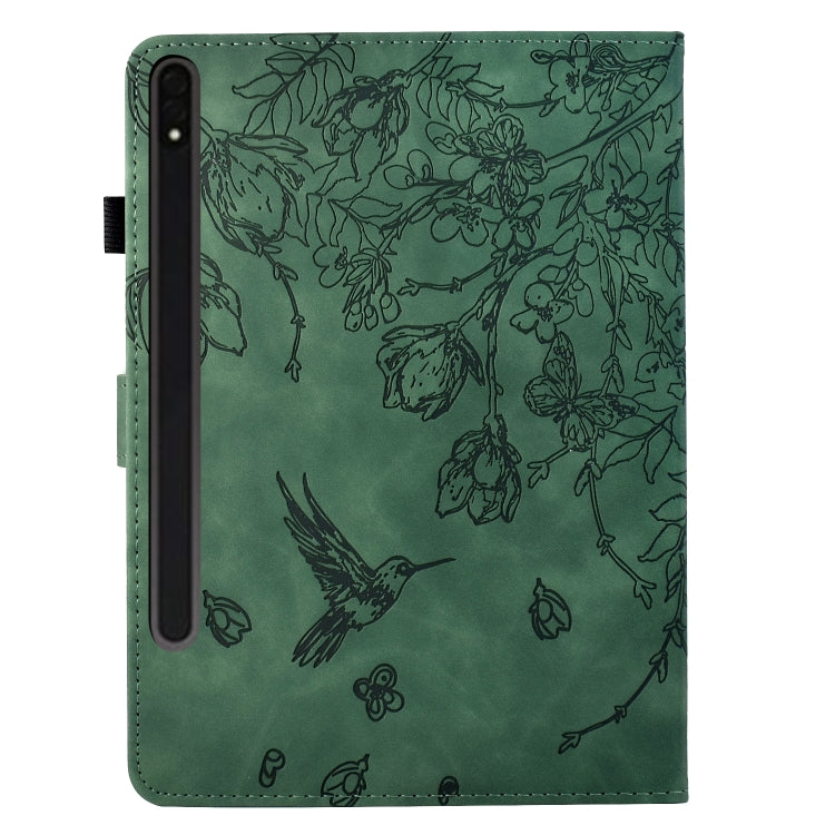 For Samsung Galaxy Tab S7 / S8 Flowers and Bird Embossed Smart Leather Tablet Case