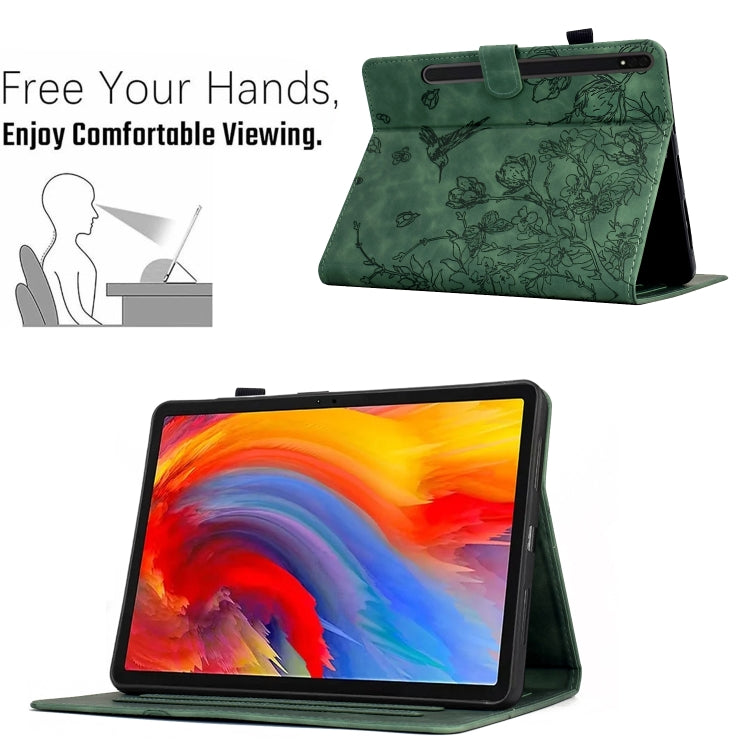 For Samsung Galaxy Tab S7 / S8 Flowers and Bird Embossed Smart Leather Tablet Case