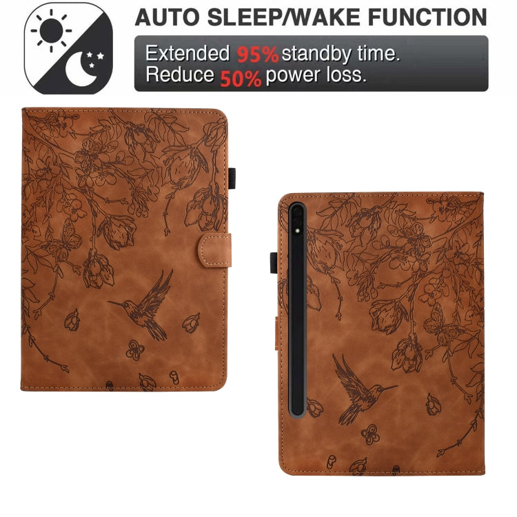 For Samsung Galaxy Tab S9 Flowers and Bird Embossed Smart Leather Tablet Case