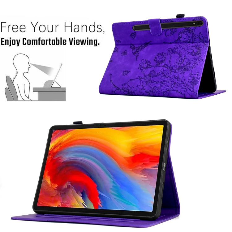 For Samsung Galaxy Tab S9 Flowers and Bird Embossed Smart Leather Tablet Case