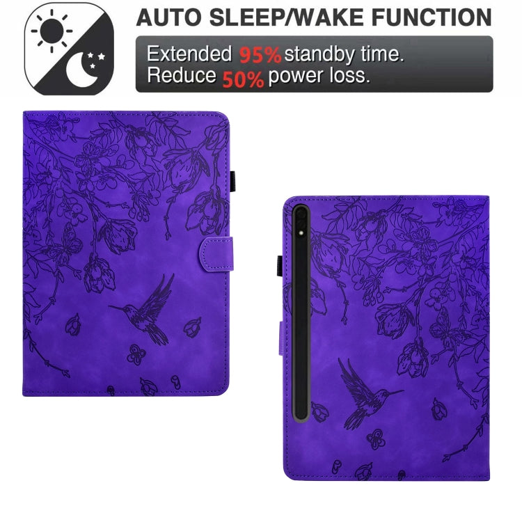 For Samsung Galaxy Tab S9 Flowers and Bird Embossed Smart Leather Tablet Case