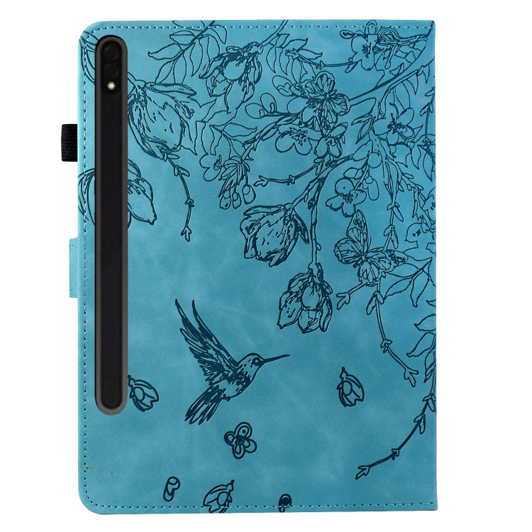 For Samsung Galaxy Tab S9 Flowers and Bird Embossed Smart Leather Tablet Case