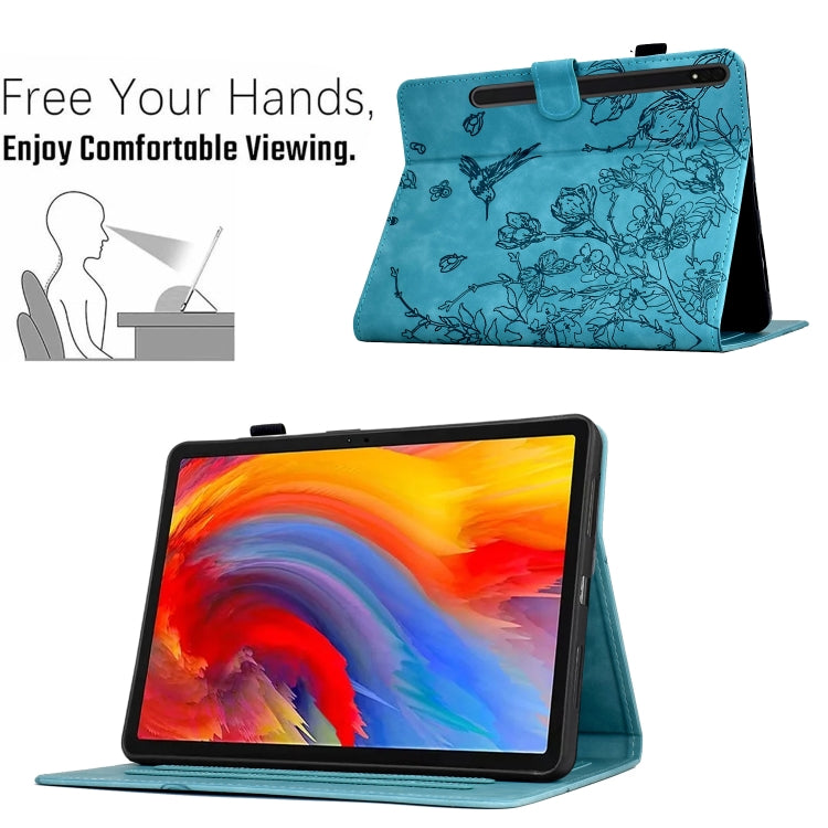 For Samsung Galaxy Tab S9 Flowers and Bird Embossed Smart Leather Tablet Case