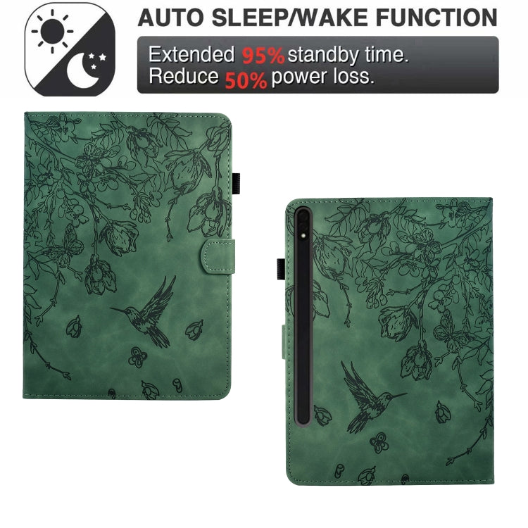 For Samsung Galaxy Tab S9 Flowers and Bird Embossed Smart Leather Tablet Case