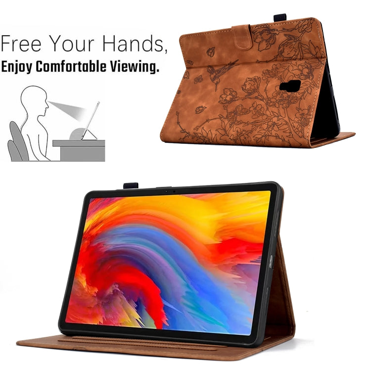 For Samsung Galaxy Tab A 10.5 T590 Flowers and Bird Embossed Smart Leather Tablet Case