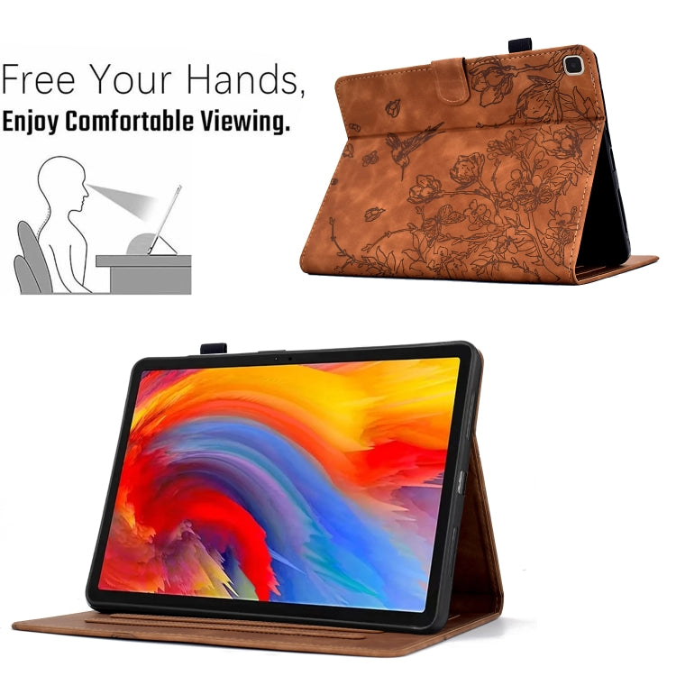 For Samsung Galaxy Tab S5e T720 Flowers and Bird Embossed Smart Leather Tablet Case