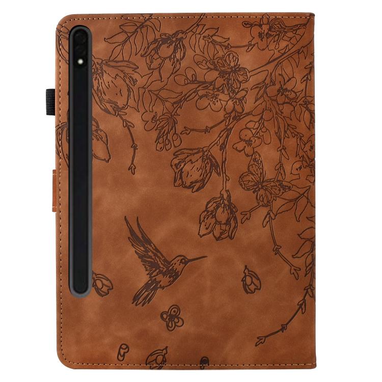 For Samsung Galaxy Tab S10 FE+ Flowers and Bird Embossed Smart Leather Tablet Case
