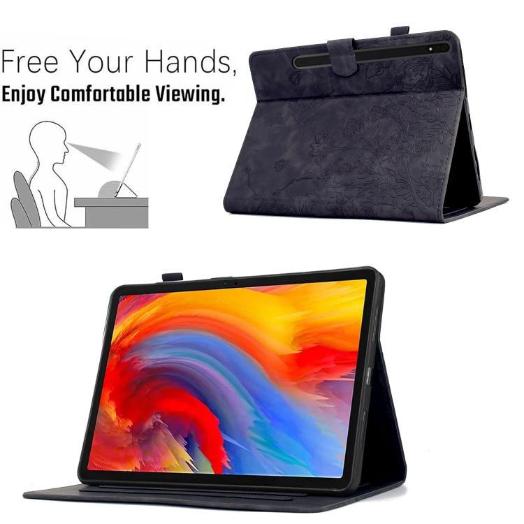 For Samsung Galaxy Tab S10 FE+ Flowers and Bird Embossed Smart Leather Tablet Case