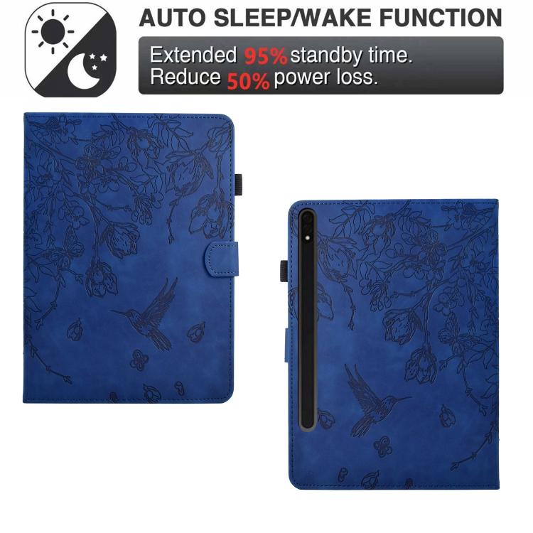 For Samsung Galaxy Tab S10 FE+ Flowers and Bird Embossed Smart Leather Tablet Case
