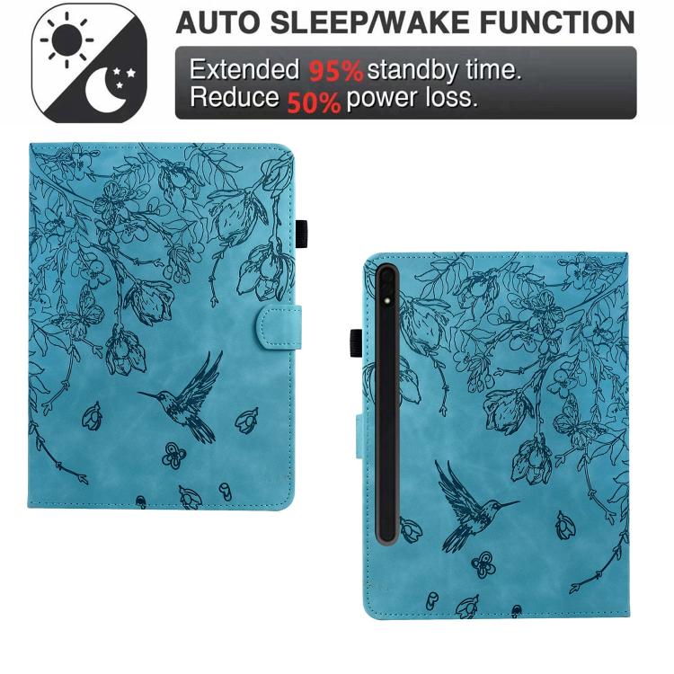 For Samsung Galaxy Tab S10 FE+ Flowers and Bird Embossed Smart Leather Tablet Case