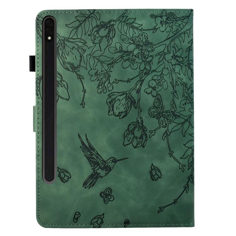 For Samsung Galaxy Tab S10 FE+ Flowers and Bird Embossed Smart Leather Tablet Case