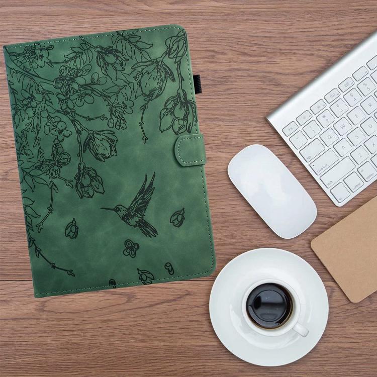 For Samsung Galaxy Tab S10 FE+ Flowers and Bird Embossed Smart Leather Tablet Case