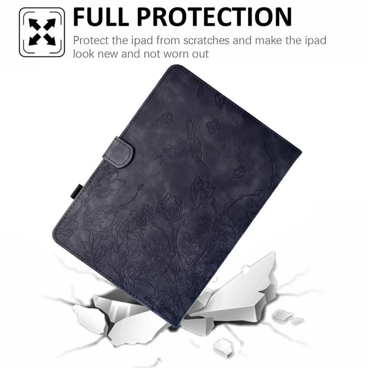For Samsung Galaxy Tab S11 Flowers and Bird Embossed Smart Leather Tablet Case